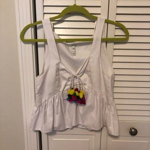 Zara White Pom Pom Tassel Tank